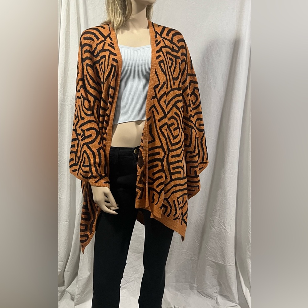 Sandro Orange and Black Geometric shawl OS